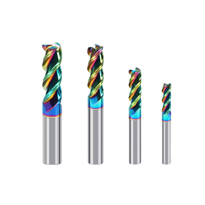 Colorful coated 3-flute carbide extended straight shank flat bottom aluminum milling cutter